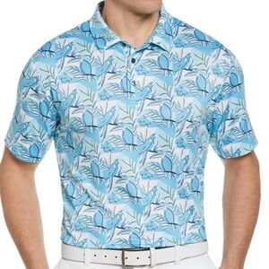 Nicklaus Men's Hawaiian Tropical Bird Collar Short Sleeve Polo Golf Shirt Sz M